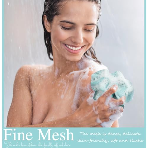 CHENGU 80 Pcs Loofah Sponge Bath Pouf - Bulk Shower Puff for Body Wash - Exfoliating Mesh Scrubber for Baby, Women, Men - 20g (Plain Colors)