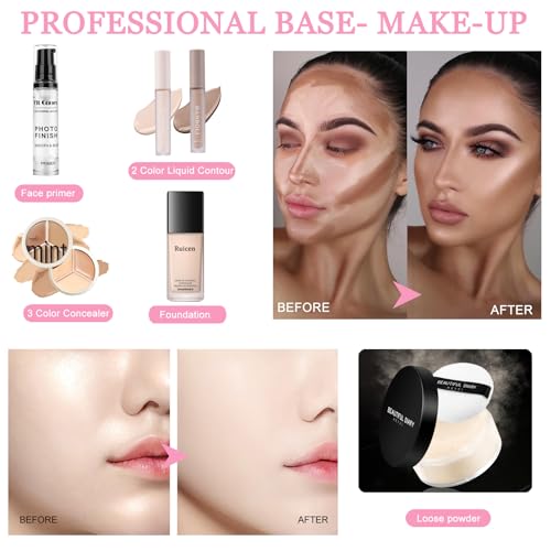 Ruicen Makeup Kit for Women - Full Face Set with Matte Eyeshadow A, Foundation, Lipgloss & More