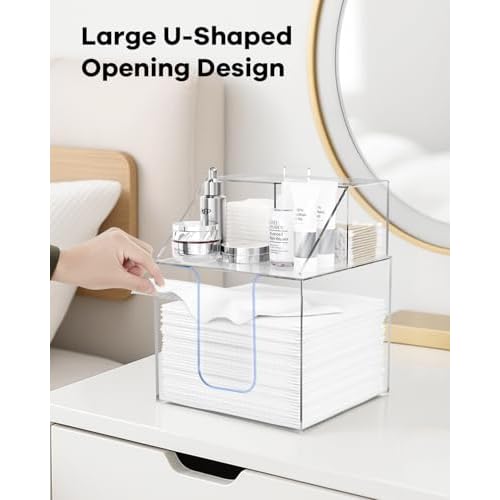 Disposable Facial Towels Storage Box Compatible with Clean Skin Club Clean Towel XL-Cotton Pads-Swabs Upgraded Double Layer Face Towel Holder Acrylic Storage Container Valentine's Day Gifts