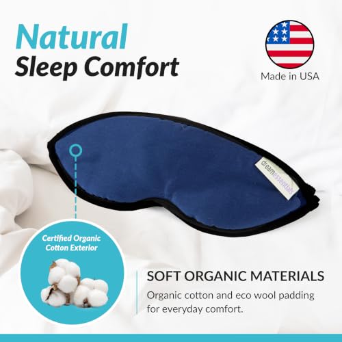 Dream Essentials Natura Organic Cotton Sleep Mask Twilight Blue | Light Blocking Eye Cover for Sleep & Travel