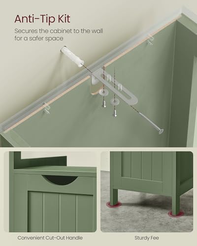 VASAGLE 35" H Floor Cabinet with 2 Drawers, Forest Green – Slim Corner Storage, Open Shelf