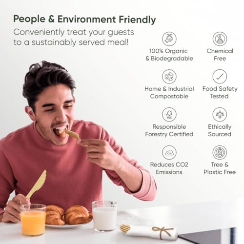 100 Pack EcoPreps Biodegradable Bamboo Cutlery & Napkin Set - Disposable Party Tableware