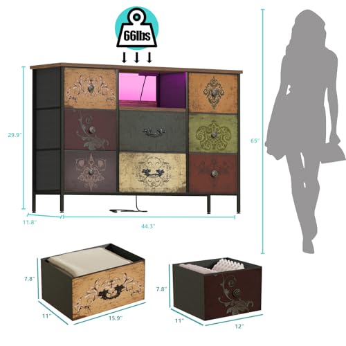 VASICAR Wide TV Stand for 55-Inch TV with LED Lights & Power Outlets - Pattern