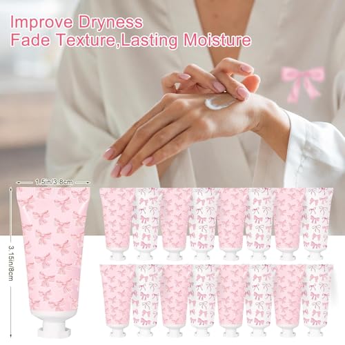 50 Pcs Pink Bow Hand Cream Gifts Bow Hand Cream Bulk Bachelorette Figure Hydrating and Soothing Hand Lotion for Bachelorette Wedding Birthday Baby Shower Valentine's Day Mother's Day Party