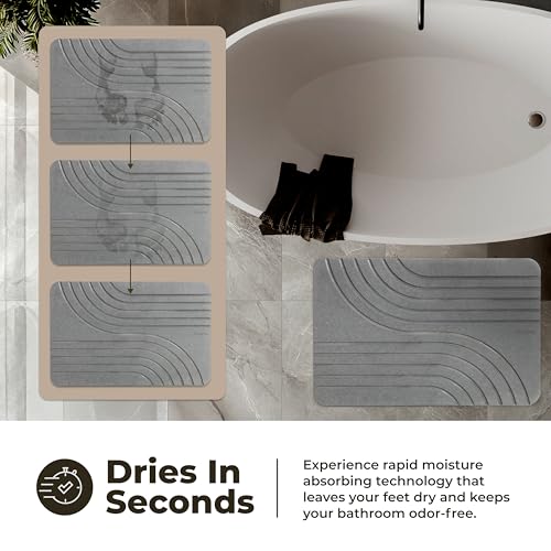 Flow Graphite Diatomaceous Earth Shower Mat - Non-Slip Quick Dry Bath Mat - Pack of 2