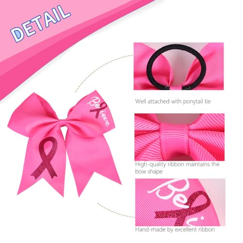 Pink Breast Cancer Awareness Cheer Hair Bows 24PCS 7-Inch Glitter Ponytail Holders