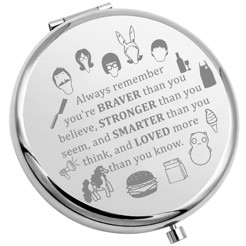 WSNANG Belcher Family Travel Compact Pocket Makeup Mirror Belcher and Linda Fans Gift TV Show Merchandise for Women(Burgers Mirror-Steel)