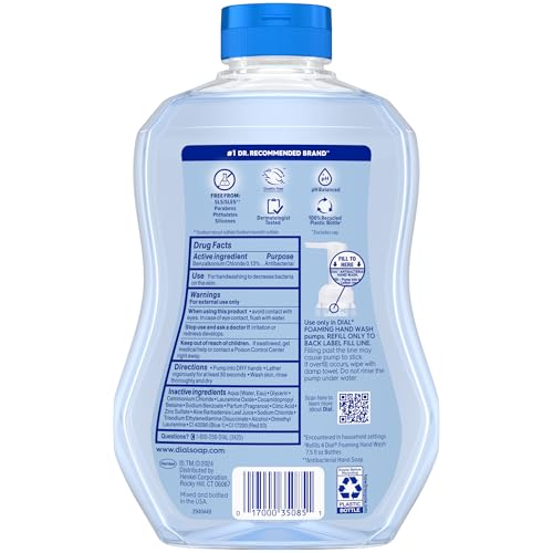 Dial Antibacterial Foaming Hand Soap Refill with Aloe & Spring Water Scent - 4 Pack, 30 Fl Oz Each