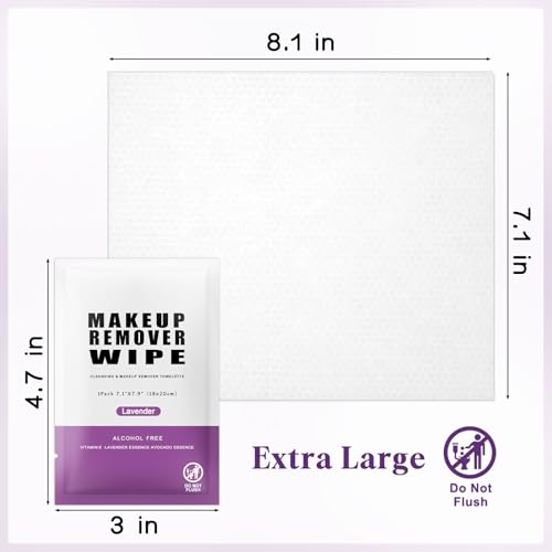 Pack of 100 Makeup Remover Wipes Individually Wrapped,Lavender Scent,Face Cleansing Wipes Bulk, Travel Towelette Makeup Remover Cloth for Face Cleansing Skin Care Remove Makeup