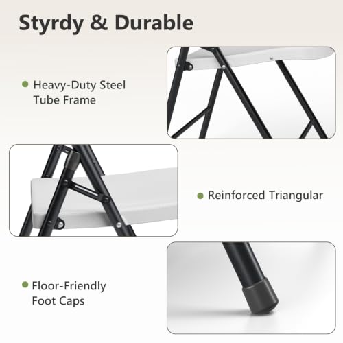 4-Pack Outdoor Folding Chairs, White Heavy-Duty 350lb Capacity – Portable Indoor/Outdoor Seating, Solid Back