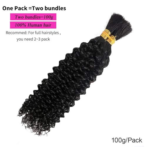 Black 16 Inch Curly Water Wave Human Hair for Boho Braids - 2 Bundles 100g