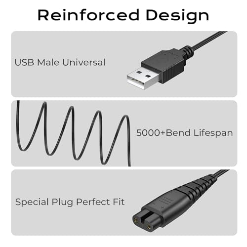 Vancle USB Charger Cable for Hatteker, Shaver Charger Cable Compatible with Hatteker RFC-588 RFC-589 RFC-690 RFC-692 RFC-696 RSCX-7856 RSCX-9598 1.5m