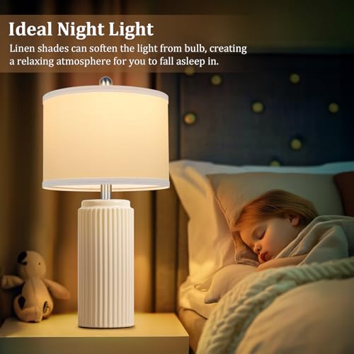 Cream Ceramic Table Lamps Set of 2 - 23.5 Inch Modern Nightstand Lamps - Variation Cream-1