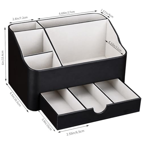 KINGFOM Leather Makeup Organizer with Drawer - Black Cosmetic Storage for Vanity & Countertop