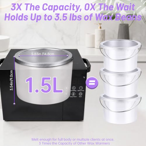 HomdMarket 1.5L Digital Wax Warmer for Hair Removal - Black (No Silicone Bowl)