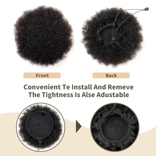 Natural Black Ponytail Extension 6inch Human Hair Afro Puff for Girls - Medium Variation 1PCS