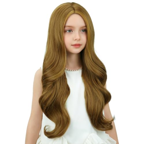 Child Ash Blonde Wavy Curly Wig for Kids - Long Synthetic Heat-Resistant Wigs with Cap