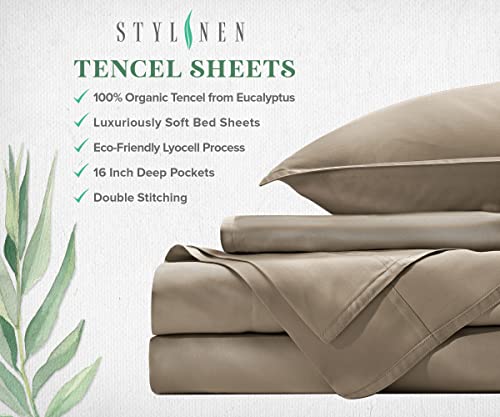 Stylinen Queen 100% Organic Eucalyptus Tencel Bed Sheets Set - 4 Piece, Sand