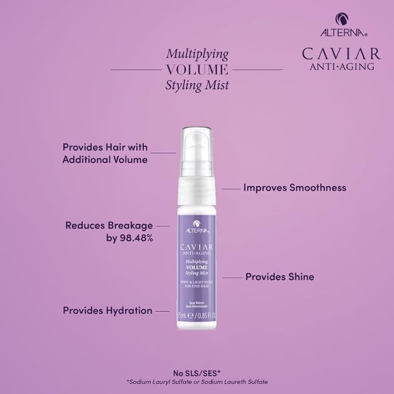 Alterna CAVIAR Anti-Aging Hair Care Set - Volumizing Shampoo, Conditioner & Styling Mist for Fine Hair