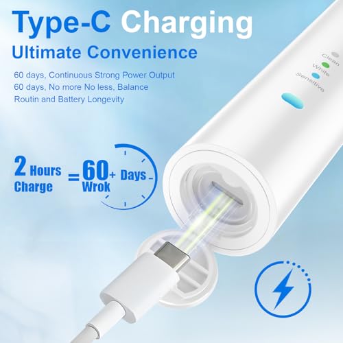 Electric Toothbrush for Adults & Teens with 6 Brushheads - Waterproof, Rechargeable