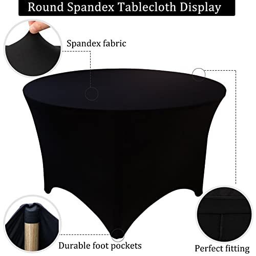 JALANCY 60 Inch Black 8 Pack Spandex Round Tablecloth - Washable & Wrinkle-Resistant