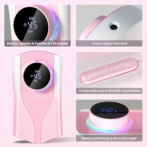 Rechargeable Electric Nail Drill Kit Pink 40000 RPM for Acrylic Nails