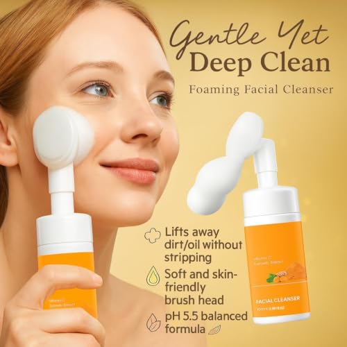Turmeric Wash and Care Kit - 5 Pieces with Face Brush, Exfoliating Pads, Soap Bars & Oil - Natural Skincare Set