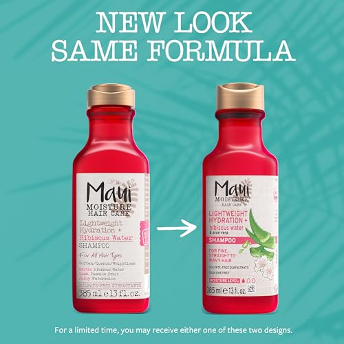 Maui Moisture Lightweight Hydration + Hibiscus Water Shampoo, Moisturizing Aloe Vera Shampoo Softens Curly Hair, Vegan & Sulfate-Free Surfactants, 13 Fl Oz