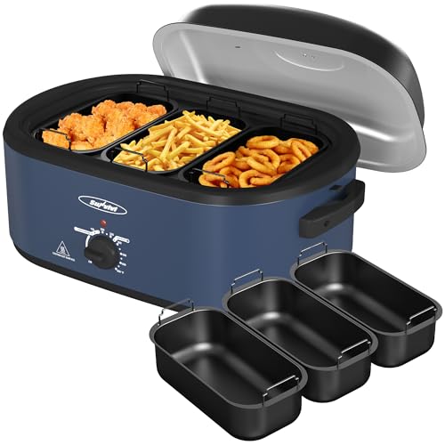 20QT Electric Roaster Oven with 3 Removable Trays, Self-Basting Lid, Defrost & Warm Function - Blue Variation