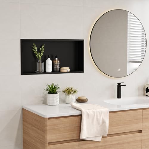 Neodrain Stainless Steel Shower Niche Matte Black 24x12 Inches - No Tile Needed