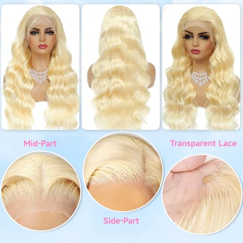 28 Inch Blonde Human Hair Lace Front Wig 13x6 HD Body Wave for Women