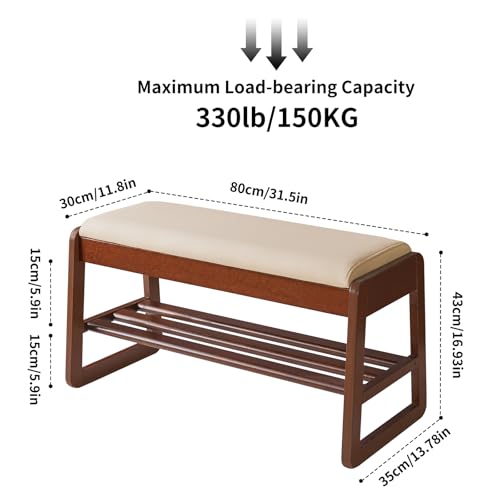 Aibiju 2-Tier Wooden Shoe Rack Bench with Flip-Top Storage & Cushion, Entryway Organizer