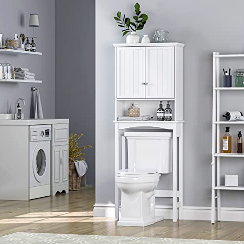 UTEX Over Toilet Storage Cabinet White with Adjustable Shelves Bathroom Organizer
