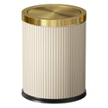 White Gold Bathroom Trash Can with Flipping Lid - 15L/4 Gallon Modern Waste Bin with Steel Cover, Lid, and Durable PU Leather Finish - Variation: 15L White