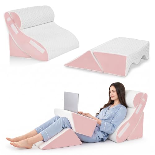 White Pink 5-Piece Orthopedic Wedge Pillow Set for Post Surgery Recovery