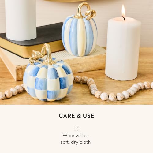 Petite Resin Pumpkin Set with Royal Check and Stripe - Autumn Home Decor - Variation: Royal Check