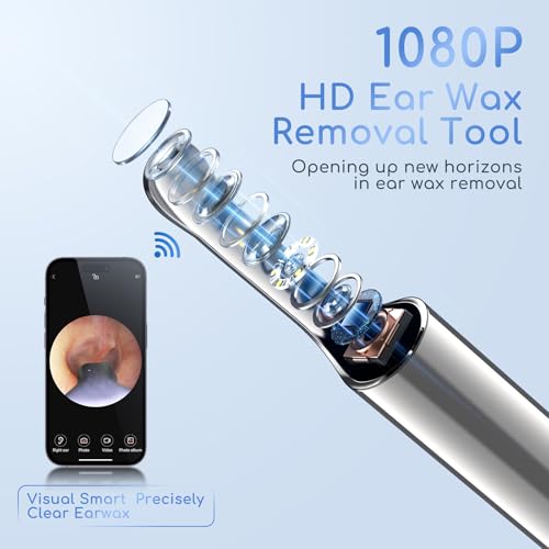 ENIFER White Electric Ear Wax Removal Kit with Camera, 1080P Otoscope & 4 Pressure Modes