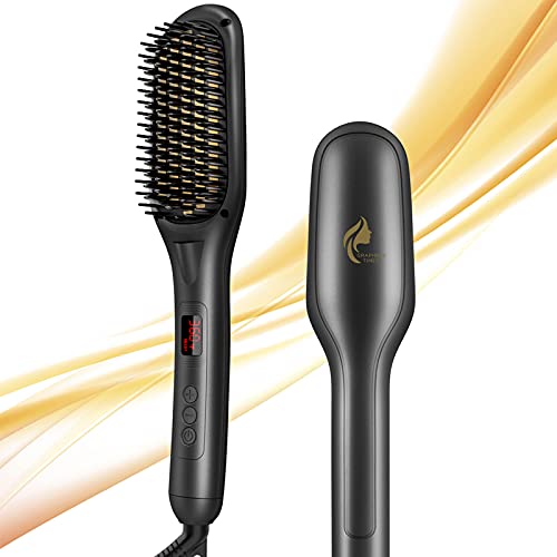 Hair Straightener Brush Ionic Hot Comb with 15 Temp & Anti-Scald - Silvery Black