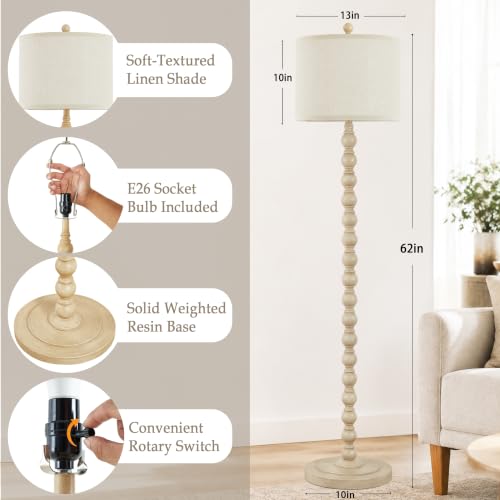Farmhouse Floor Lamp 62 Inch Tall with 3-Color LED Lighting - Wash White Variation