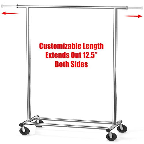 Heavy Duty Chrome Garment Rack - Extendable Clothing Organizer with Swivel Casters