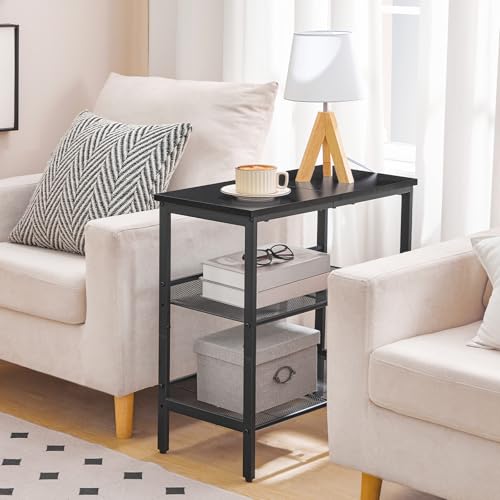 Black 3-Tier Metal Side Table with Adjustable Shelves - Small Space Nightstand
