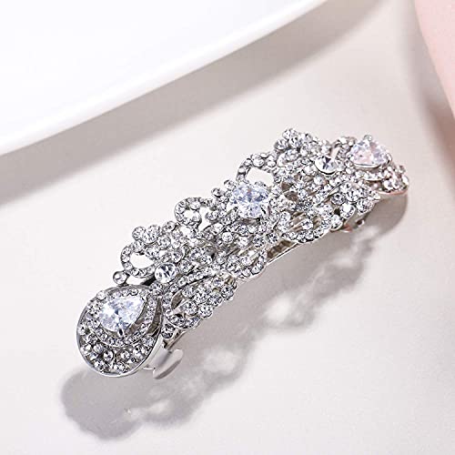 Ever Faith Austrian Crystal Wedding Hair Barrette - Clear Silver-Tone CZ Flower Tear Drop Bridal Hair Clip for Women