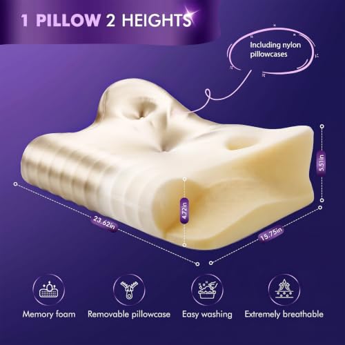 Dayme Orthopedic Memory Foam Pillow - Cooling Cervical Neck Support, Champagne