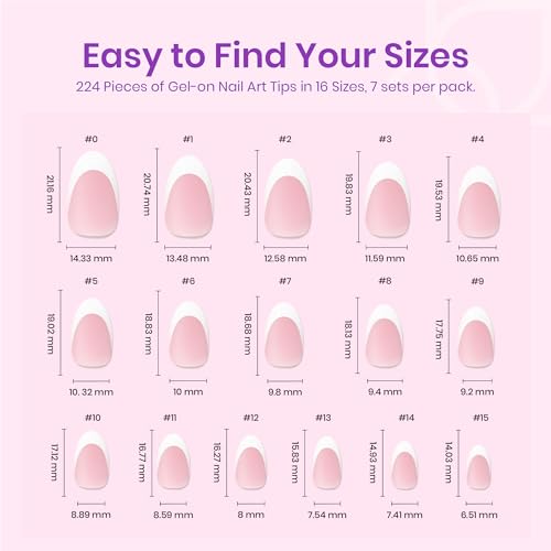 Beetles French Tip Press On Nails 224 Pcs Short Almond Pink Press On Nails 4 in 1 Gel Nail Tips Pre-Applied Primer and Base Coat, No File Need DIY Manicure Easy False Nail Tips for Nail Extension