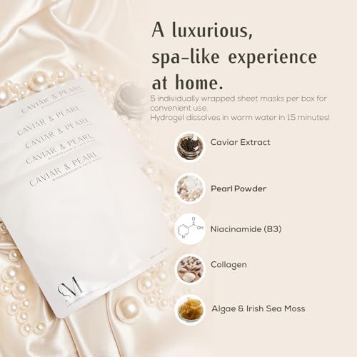 CSM Caviar & Pearl Face Mask ? Luminous Hydrated Skin ? Reduces Fine Lines & Wrinkles, Brightens Complexion, and Strengthens Skin Barrier ? 5 Individually-Wrapped Masks