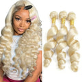 Blonde Human Hair Extensions Loose Wave Bundles - 14, 16, 18 Inch, 50g Each, Virgin Brazilian Hair, Variation #613/L