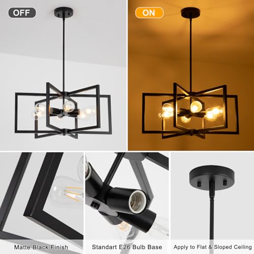 Black E26 6-Light Farmhouse Chandelier for Dining Room Kitchen Pendant Light with Adjustable Height