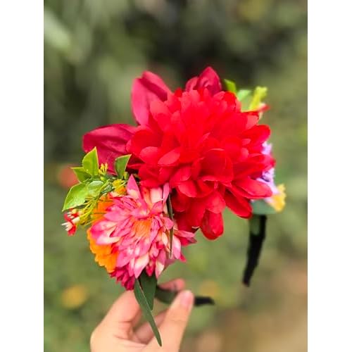 YHDDYG 2 Pcs Frida khalo Fuchsia Flower Headband and Women¡¯s Tassel Shawl Wrap Mexican Style Ethnic Shawl Party N3