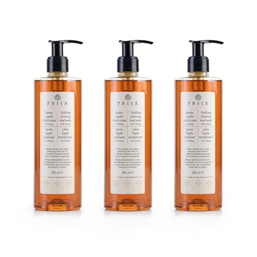 Prija Vitalising Hand Wash with Ginseng Extract Gently Cleanses Hands, Moisturizing Liquid Hand Soap, Vegan Friendly with Energizing Fragrance 3 x 12.85 Fl. Oz