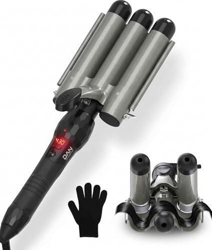 Gray 1-Inch Hair Crimper with 15 Heat Settings & Dual Voltage - Effortless Beach Waves